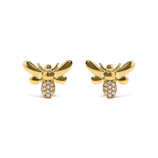 10K Yellow Gold Diamond Accented Bumble Bee Stud Earring (H-I Color, I1-I2 Clarity)