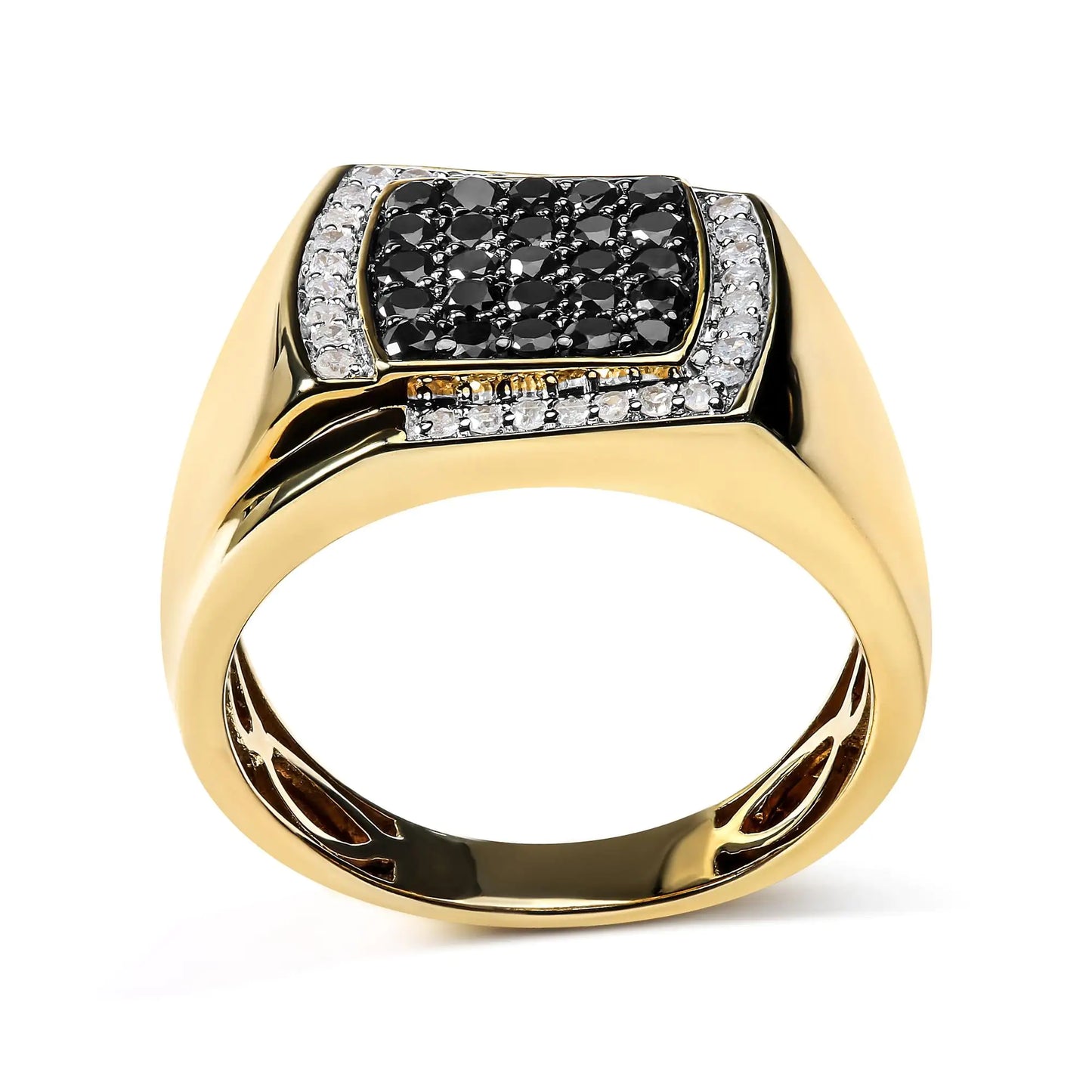 Men's 14K Yellow Gold Plated .925 Sterling Silver 1.00 Cttw White and Black Treated Diamond  Ring (Black / I-J Color, I2-I3 Clarity)